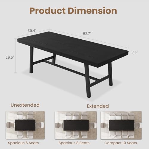 Garvee 63-83" Expandable Dining Table, Large Kitchen Table, Black