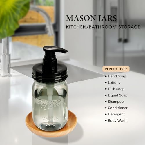 Amolliar Plastic Mason Jar Soap Dispenser with Pump Lid 16OZ -2 Pack Black