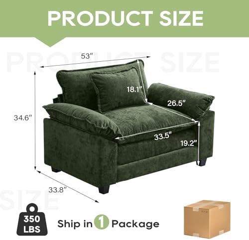Oprisen 53" Modular Sectional Sofa, Comfy Single Sofa Deep Cloud Couch