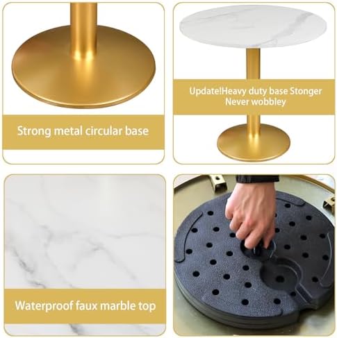 30 Inch Round Dining Table, Modern Tulip Bistro Table with White Faux Marble Top and Weighted Gold Pedestal Base, Small Kitchen Table for 2-4 People, Mid Century Style for Dining Room, Cafe, Office