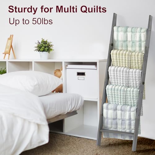 Blanket Ladders for the Living Room, Blanket Holder 6-Tier Grey