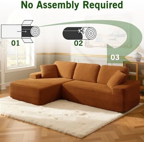 Modular Sectional Sofa, Convertible Sofa Bed, No Assembly Required Cloud Couch with Deep Seat, Modern L-Shaped Boneless Sofa for Living Room (Orange)