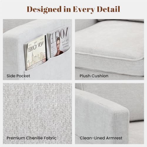 Chenille Accent Chair Mid Century Modern Reading Armchair for Living Room