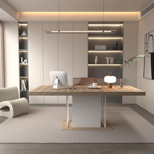 63" - 79" Extendable Dining Room Table, Expandable Kitchen Table for 6 to 10 People, Modern Wood Conference Table, Large Farmhouse Dining Table(White Oak)