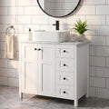 32" White Bathroom Vanity with Marble Texture Top and 4 Drawers, Modern Standing Pedestal Cabinet with White Ceramic Sink