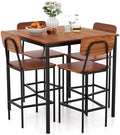 Giantex 5-Piece Dining Table Set W/Counter Height Table & 4 Bar Stools, Industrial Kitchen Dining Table Set W/Footrest & Backrest, Space-Saving Dinette Set for Pub, Dining Room, Restaurant (Walnut)