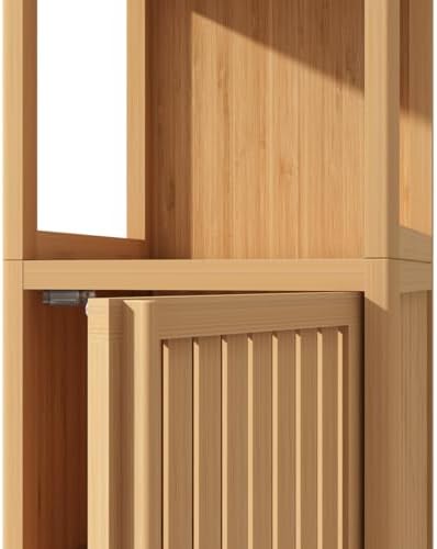 GDFStudio 52" Tall Bamboo Storage Cabinet, Freestanding Floor Linen Tower with Shelves and Door, Slim Bathroom Organizer for Living Room, Bedroom, Kitchen, Pantry, Space Saving Storage Furniture