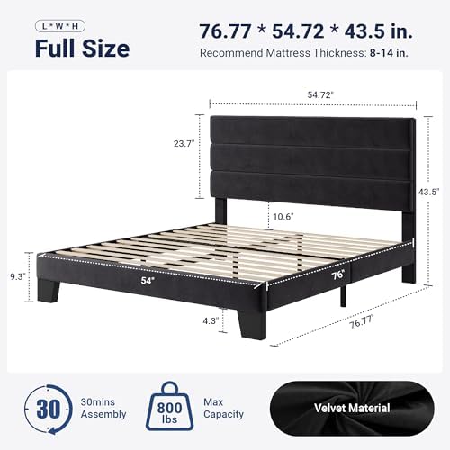 Allewie Full Size Platform Bed Frame with Velvet Upholstered Headboard