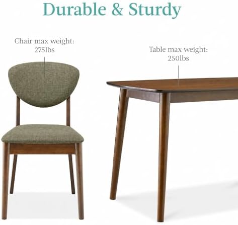 Best Choice Products 5-Piece Dining Set, Compact Mid-Century Modern Table & Chair Set for Home, Apartment w/ 4 Chairs, Padded Seats & Backrests, Wooden Frame - Walnut/Moss Green