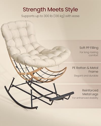 VASAGLE Outdoor Rocking Chair with Extendable Footrest, Removable Cushion
