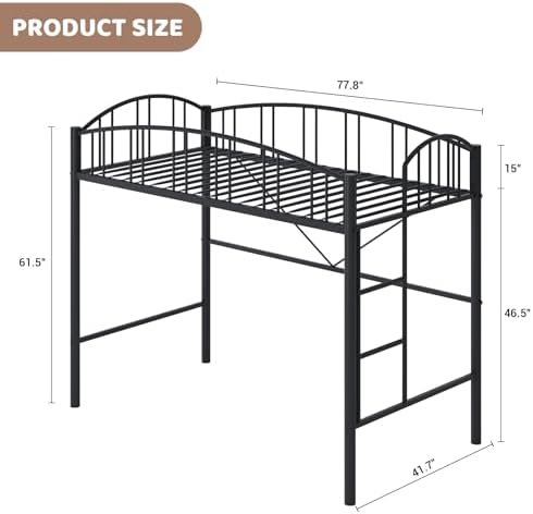 Garvee Loft Bed Twin Size with Ladde and Arched Guardrail for Kids, Adults