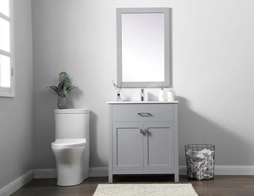 30" Pre-Assembled Bathroom Vanity with Sink, Engineered Wood, Calacatta White Engineered Marble Countertop Attached, Single Rectangle Porcelain Sink, Grey
