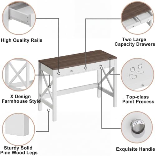 ChooChoo 39.4 Inches Farmhouse Computer Desk with 2 Drawers