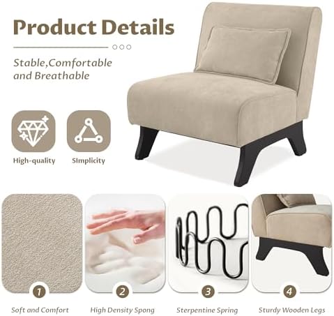 Armless Accent Chair Upholstered Comfy Modern Living Room Side Chair
