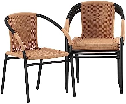 Flash Furniture Lila 4 Pack Beige Rattan Indoor-Outdoor Restaurant Stack Chair | Versatile and Stylish Seating