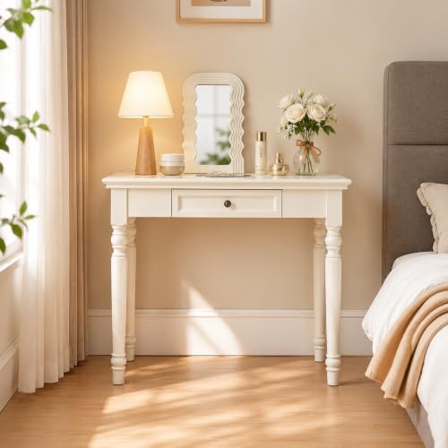 White Writing Desks with Drawers, 35" French Country Style