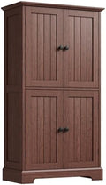 ChooChoo Bathroom Floor Cabinet with Adjustable Shelves | Bathroom Storage Cabinet, 4 Doors, Freestanding Cupboard for Living Room, Kitchen Pantry, Walnut