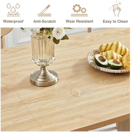 70.8 Inch Dining Table for 4-6 People, Oval Kitchen Table with Semi-Cylindrical Legs Base, Modern Farmhouse Round Dinner Tables for Dining Room Kitchen Living Room (Natural)