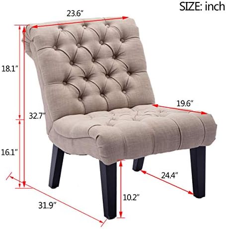 Armless Modern Accent Chairs Set of 2 for Bedroom, Khaki Fabric