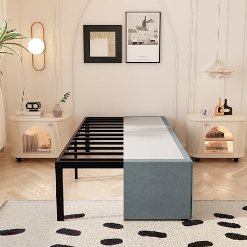 Maenizi Twin Bed Frames with Fabric Cover 18 Inch, Heavy Duty Metal Bed Frame Twin, No Box Spring Needed, Support Up to 2500 lbs, Easy Assembly, Noise Free, Black