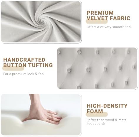 Befurtori King Headboard Only, Velvet Classic Tufted Design, Light Gray