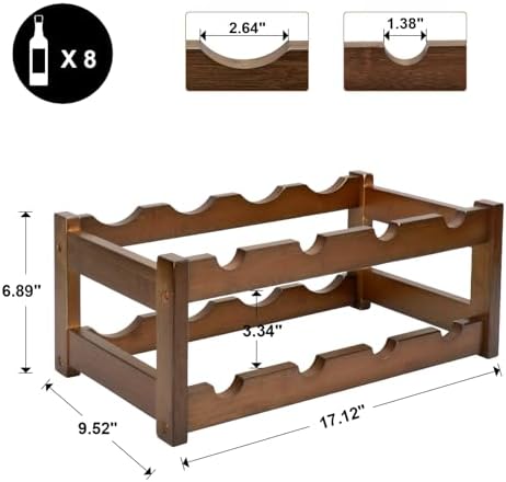 Bamboo Wine Rack, 2-Tier 8 Bottles Wine Storage Cabinet Shelf
