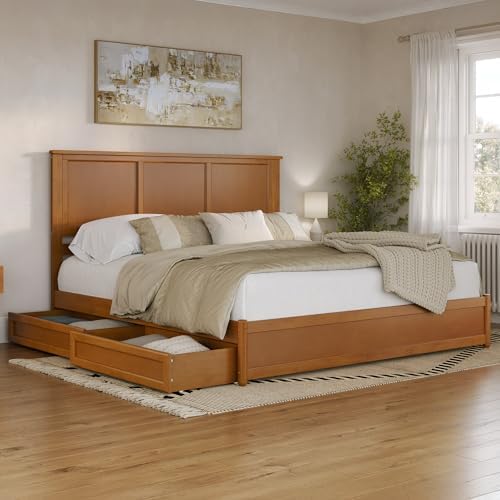 AFI, Felicity King Platform Bed with Panel Footboard & Storage Drawers, Light Toffee