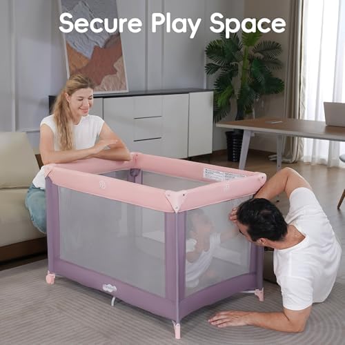 Pamo Babe Pack and Play with Bassinet, Pink Portable Playard for Baby