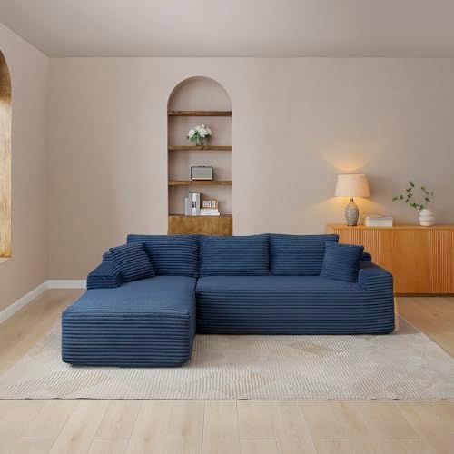 105-Inch L-Shaped Left Facing Corner Compressed Sofa Modular Sectional Boneless Cloud Sofa Floor Foam Couch with Chaise Lounge, Corduroy Corner Boneless Cloud Couch