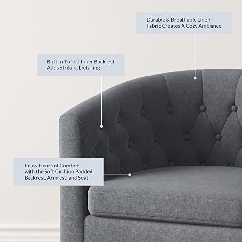 BELLEZE Accent Barrel Arm Chair, Set of 2 Modern Comfy Upholstered Tufted Club Chair with Sturdy Legs and Linen Fabric for Bedroom Living Room - Gray