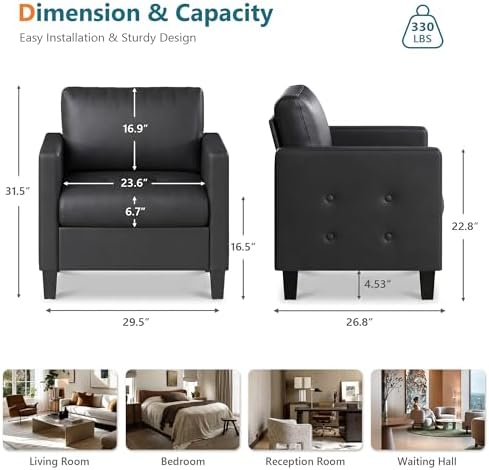 STHOUYN Black Accent Chairs Set of 2, Faux Leather Living Room Chair