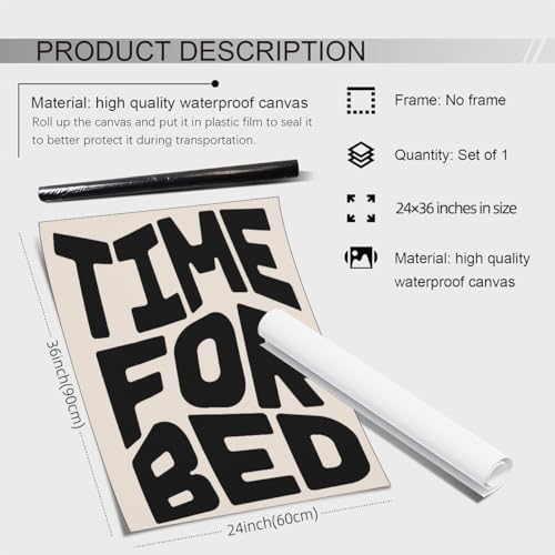 OMANI Black And White Time For Bed Poster Funny Quotes Wall Art Trendy Modern Minimalist Canvas Prints for Living Room Bedroom Wall Decor 24x36 inch Unframed