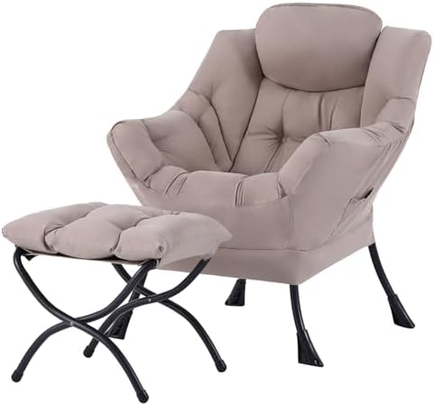 Tiita Lazy Chair with Ottoman, Comfy Reading Accent Chair, Khaki