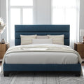 Allewie King Size Platform Bed Frame with Fabric Upholstered Headboard Blue