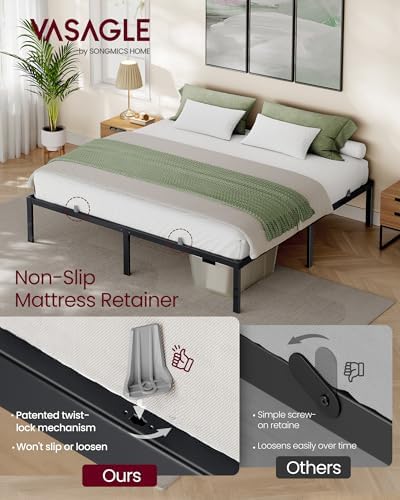 VASAGLE King Metal Bed Frame, 16 Inches Tall, 1100 lb Weight Capacity