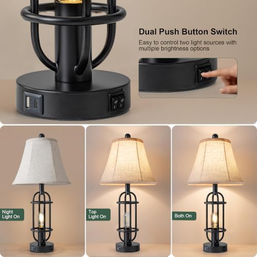 Reaketon 24.3" Farmhouse Table Lamps for Living Room Set of 2, Black