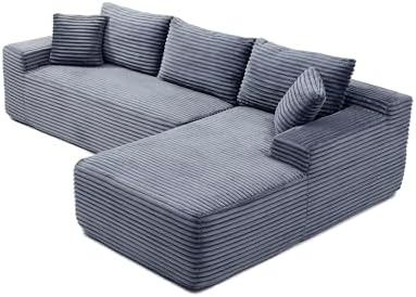 105-Inch L-Shaped Right Facing Corner Compressed Sofa Modular Sectional Boneless Cloud Sofa Floor Foam Couch with Chaise Lounge, Corduroy Corner Boneless Cloud Couch