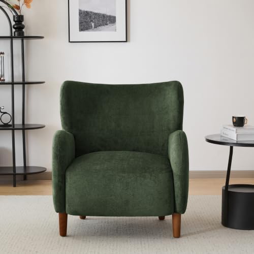 Christopher Knight Home Dolly Velvet Wingback Club Chair, Bedroom Comfy Reading Chair, Low Profile Accent Chair, Solid Wood Frame, Olive Green+Teak