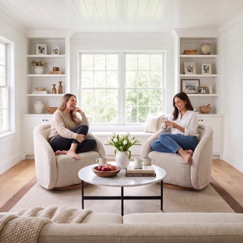 COLAMY Swivel Accent Chair, 33.5" H Modern Barrel Armchair with 5.1" Thick Cushion, Fully Assembled 360 Concealed Swivel Club Chair for Living Room, Bedroom Reading Nook & Nursery, Light Grey