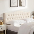 Tufted Headboard King Size, Solid Wood Adjustable Height Head Board, Beige