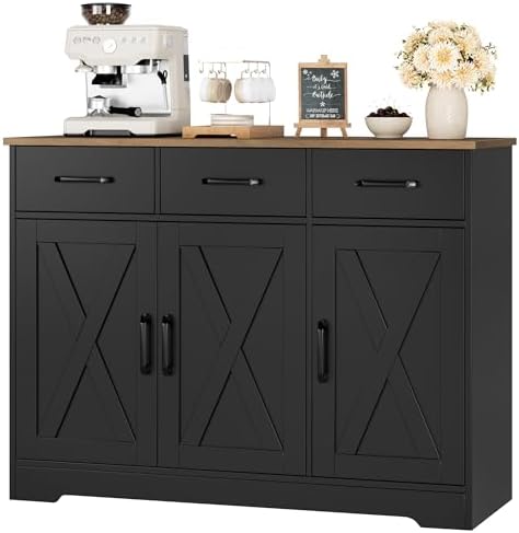 HOSTACK Kitchen Buffet Cabinet with Storage, Sideboard Coffee Bar, Black