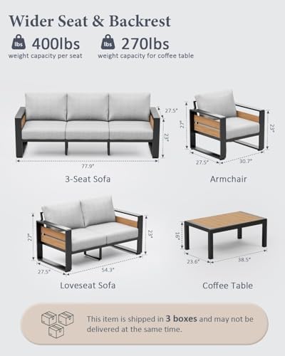 ZANDOR Aluminum Outdoor Patio Furniture Set with Table,7 Seat,Dark Gray