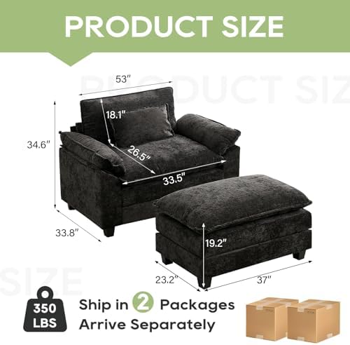 Oprisen 53" Modular Sectional Sofa, Comfy Deep Cloud Couch with Ottoman