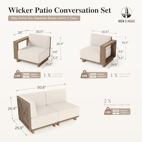 HERA'S HOUSE 6-Piece Patio Sectional Furniture Set with 10" Thick Cushions