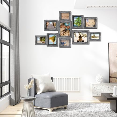 xnlkros Picture Frame Set 10 pack, Farmhouse Photo Frames, Gallery Wall Frame Collage, 8x10 5x7 4x6 Frames in 3 Different Finishes Picture Frames For Wall or Desk,Rustic Black