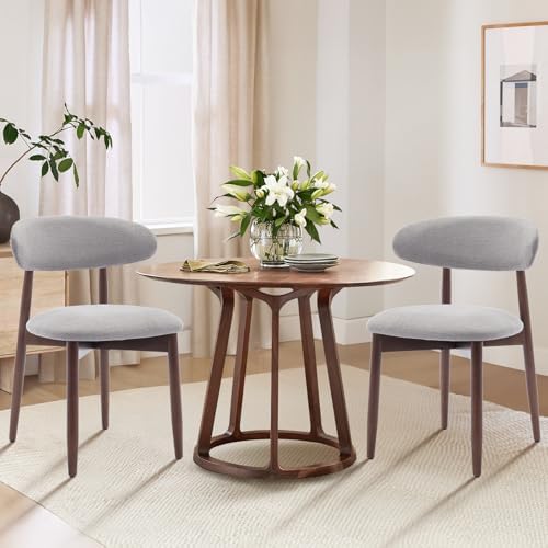 COLAMY Wooden Dining Chairs Set of 2, Modern Fabric Upholstered Dining Room Chair, Farmhouse Kitchen Chairs with Foot Pegs, Light Grey