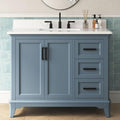 42 Inch Bathroom Vanity with Sink, Solid Wood, Steel Blue | Freestanding Single Sink Bathroom Vanity, Fully Assembled Bathroom Storage Cabinet with Soft Close Doors & Dovetail Drawers