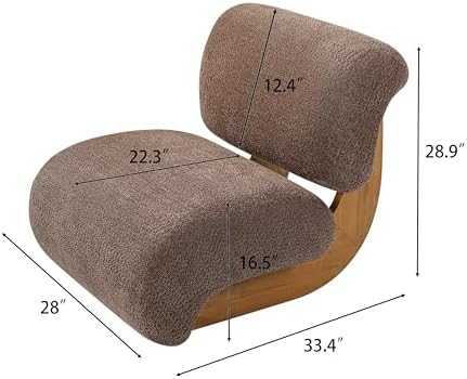 Merax 28" Modern Curved Boucle Accent Chair with Solid Wood Base, Mid-Century Armless Upholstered Slipper Lounge Chair for Living Room, Bedroom, Reading Nook, Natural + Brown