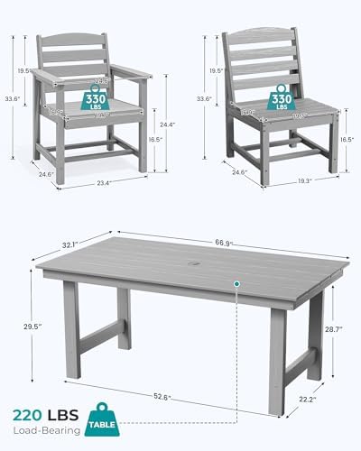 SERWALL Armless Outdoor Dining Set, Patio Dining Set for 6, Light Gray