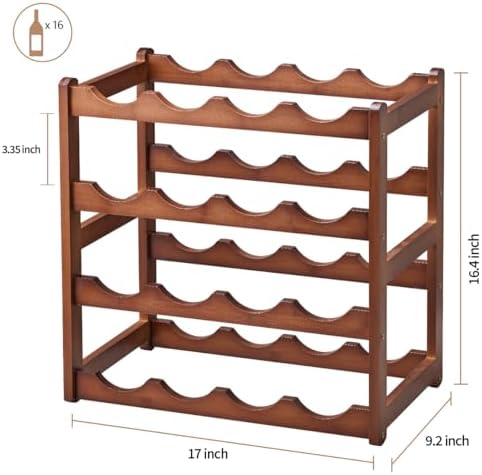 Bamboo Wine Rack,4 Tier, Wine Bottle Holder, Hold 16 Bottles for Home Kitchen, Dinging Room, Pantry, Cabinet, Bar